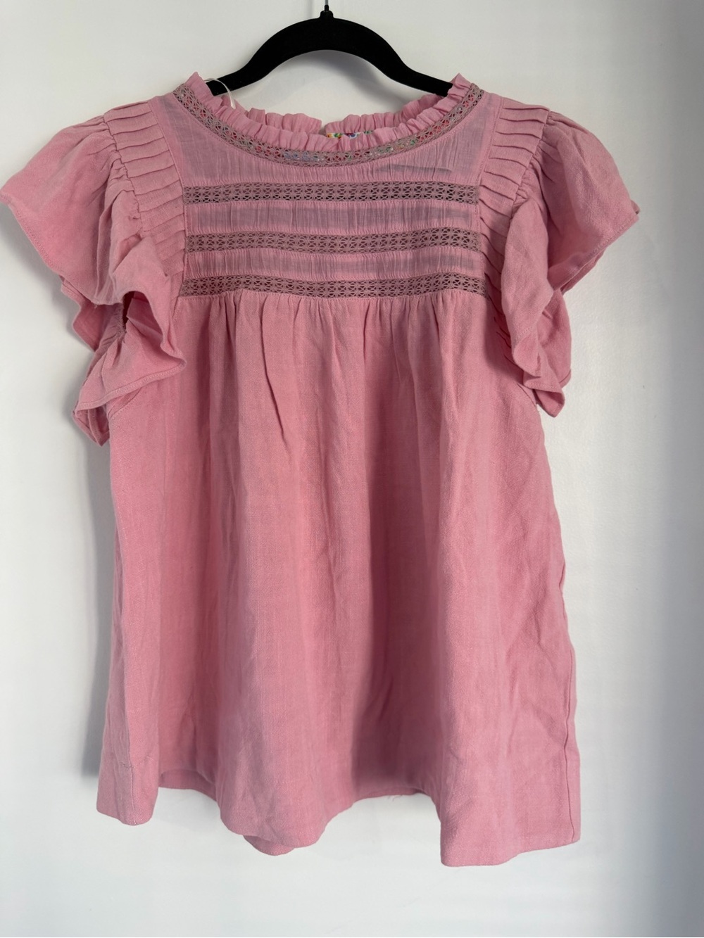 Umgee Pink Ruffle Sleeve Lace Yoke Top-NWOT